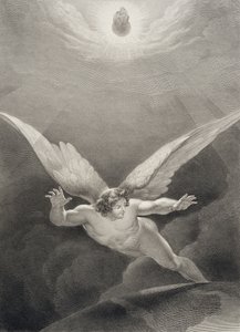 Szatan przeskakuje przez mury Nieba, z francuskiego wydania „Raju utraconego” Johna Miltona (1608-1674) grawerowanego przez Nyona, opublikowanego w 1868 roku autorstwa Richard Edmond Flatters