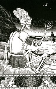 Śmierć jako szkielet żegnający się z mężczyzną, ok. 1930 r. (litografia) autorstwa Richard Fayerweather Babcock