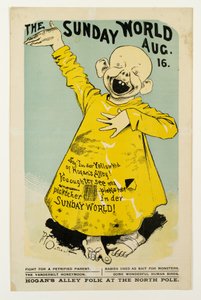 The Sunday World 16 sierpnia: Powiedz, Im der Yellow Kid of Hogans Alley..., c.1895-98 litho autorstwa Richard Felton Outcault