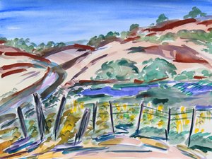 Dry Hills, Północna Kalifornia, 2021 (akwarela na papierze) autorstwa Richard Fox