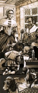 XVII-wieczny chłopiec klęczy przed ojcem w geście skruchy (gwasz na papierze) autorstwa Richard Hook
