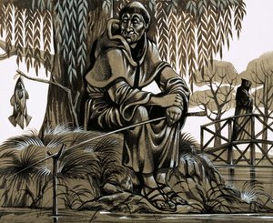 Szczęśliwie wyglądający zakonnik lądujący w doniczce (gwasz na papierze) autorstwa Richard Hook