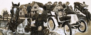 Hałaśliwy nowy samochód straszy mieszkańców wioski i ich konie autorstwa Richard Hook