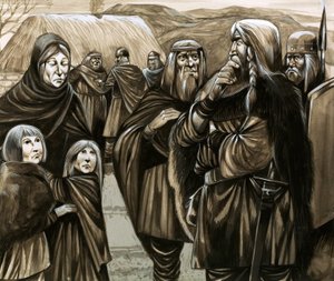 Dzieci z biednych anglosaskich rodzin sprzedane w niewolę (gwasz na papierze) autorstwa Richard Hook