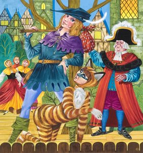 Scena z pantomimy Dick Whittington (gwasz na papierze) autorstwa Richard Hook