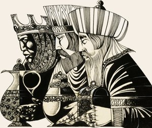 Trzej Królowie (gwasz na papierze) autorstwa Richard Hook