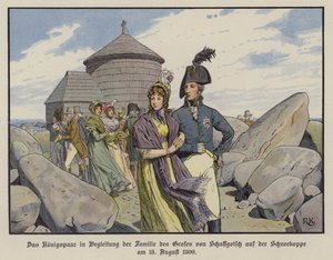 Król Fryderyk Wilhelm III i królowa Ludwika Pruska w towarzystwie rodziny hrabiego von Schaffgotsch na Schneekoppe, sierpień 1800 (kolor lito)