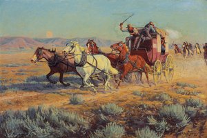 Dyliżans ścigany przez konnych Indian, 1912 autorstwa Richard Lorenz
