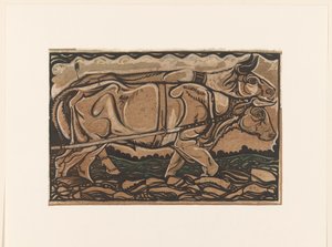 Projekt do malowania Heidemaatschappij w Arnhem: dwa woły pociągowe autorstwa Richard Nicolaüs Roland Holst