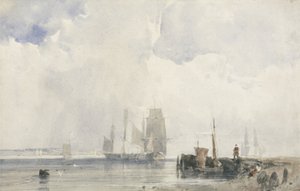 Wysyłka u ujścia rzeki (w/c nad grafitem na papierze) autorstwa Richard Parkes Bonington