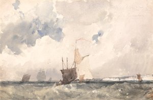 Statki na wzburzonym morzu (akwarela z wydrapaniem na papierze) autorstwa Richard Parkes Bonington
