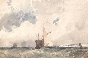Statki na wzburzonym morzu autorstwa Richard Parkes Bonington