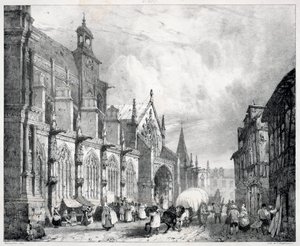 Malownicze i romantyczne podróże po starożytnej Francji, Normandii: Kościół św Gervais i Saint Protais w Gisors autorstwa Richard Parkes Bonington