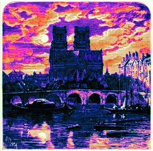 Katedra Notre Dame, ilustracja z „French Pictures” Samuela Greena, opublikowana w 1878 r. (obraz ulepszony cyfrowo)