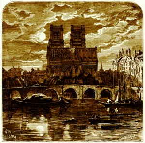 Katedra Notre Dame, ilustracja z „French Pictures” Samuela Greena, opublikowana w 1878 r. (obraz ulepszony cyfrowo)