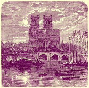 Katedra Notre Dame, ilustracja z „French Pictures” Samuela Greena, opublikowana w 1878 r. (obraz ulepszony cyfrowo)
