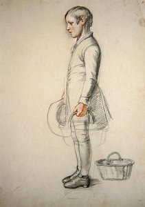 Chłopiec stojący, trzymający koszyk, studium do „Idąc na służbę” (ołówek na papierze) autorstwa Richard Redgrave