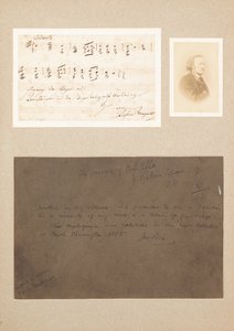 Cytat muzyczny z autografem opatrzony fotografią Wagnera z carte-de-visite i notatką o proweniencji autorstwa Richard Wagner