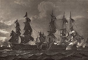 Kapitan HMS na pokładzie statku San Nicholas i San Josef, ilustracja z „Życia Nelsona” Roberta Southeya (1774-1843) opublikowana po raz pierwszy w 1813 r. autorstwa Richard Westall