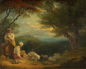 Krajobraz z kobietami, owcami i psem, 1830.