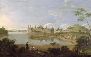 Zamek Caernarvon, ok. 1745-50 (olej na płótnie) autorstwa Richard Wilson
