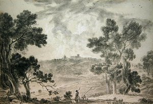 Castel Gandolfo (czarna kreda na papierze) autorstwa Richard Wilson