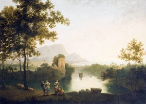 Wieczór nad Rzeką Usta z tańczącymi chłopami (olej na płótnie) autorstwa Richard Wilson