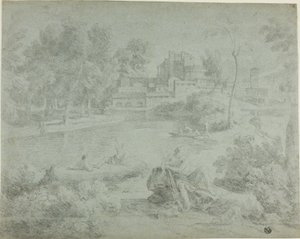 Włoski pejzaż z kąpiącymi się autorstwa Richard Wilson