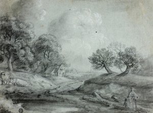 Krajobraz z kobietą i krowami (rekto); Szkic krajobrazu (verso) autorstwa Richard Wilson