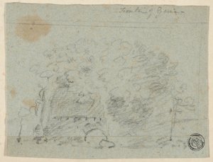 Szkic drzew w pobliżu mostu (recto); Szkic budynku (verso) autorstwa Richard Wilson