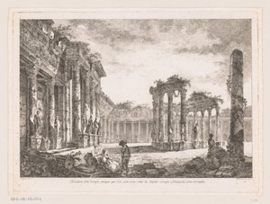 Gezicht op de Tempel van Jupiter Serapis Elewacja starożytnej świątyni uważana za świątynię Jowisza Serapisa w Pozzuoli koło Neapolu (tytuł na obiekcie) autorstwa Richard de Saint Non