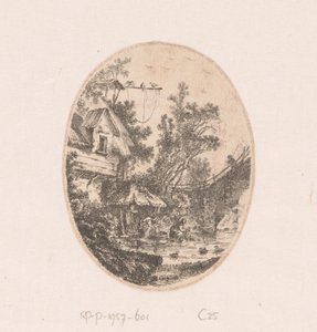 Widok na rzekę, gdzie kobiety robią pranie Zbiór widoków, pejzaży, fragmentów antycznych i tematów historycznych (tytuł serii) Recueil de griffonis, de vues, paysages, fragmenty antiques et sujets historiques (tytuł serii) autorstwa Richard de Saint Non