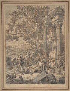 Silvio zbliża się do Dorindy, którą zranił strzałą..., ca. 1700.