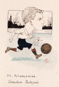Bert Middlemiss, Tottenham Hotspur, rysunek do zestawu kart do papierosów, 1907 (długopis i atrament na karcie)