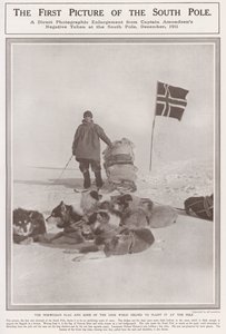 Pierwsze zdjęcie bieguna południowego (zdjęcie czarno-białe) autorstwa Roald Engelbergt Gravning Amundsen
