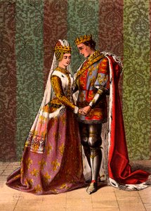 Henryk V, król Anglii, zaloty Katarzyny de Valois, akt V, scena II, „Król Henryk V” Williama Szekspira (chromolitho) autorstwa Robert (after) Dudley