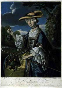 Jesień, grawerowane przez C. Corbutt (Richard Purcell) (fl.1746-66), wyd. Robert Sayer, c.1760 (rycina mezzotinta) (patrz także 125559-61) autorstwa Robert (after) Pyle