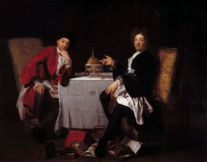 Dwóch epikurejczyków Dwóch filozofów rozmawiających ze stołem. Obraz przypisywany Robertowi Tournieresowi (1668-1752) XVIII-wieczne Caen, musee des Beaux Arts autorstwa Robert (attr. to) Tournieres