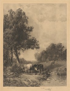 Bez tytułu (krowy i cielęta przy strumieniu) autorstwa Robert A. Eichelberger
