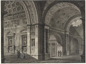 Fantazja architektoniczna wnętrza starożytnego budynku z częściowo zrujnowanymi sklepieniami autorstwa Robert Adam
