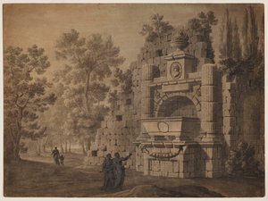 Capriccio z antycznymi postaciami pośród ruin klasycznych monumentów autorstwa Robert Adam