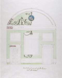 Projekt ściany końcowej lokalu gastronomicznego, Headfort House (długopis i czarny tusz na graficie z wc na papierze wykładanym) autorstwa Robert Adam