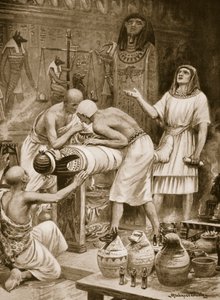 Balsamowanie zmarłych, ilustracja z „Historia narodów Hutchinsonów”, c.1910 (lito) autorstwa Robert Ambrose Dudley