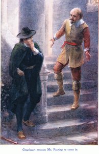Wielkie Serce błaga pana Fearinga o wejście, z The Pilgrims Progress wydanej przez John F. Shaw & Co, ok. 1900 (kolor lito) autorstwa Robert Ambrose Dudley