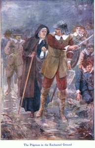 Pielgrzymi w zaczarowanej ziemi, z książki The Pilgrims Progress wydanej przez John F. Shaw & Co, ok. 1900 (kolor lito) autorstwa Robert Ambrose Dudley