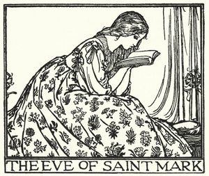 Ilustracja do wierszy Johna Keatsa: Wigilia św. Marka (lito) autorstwa Robert Anning Bell