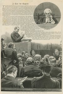Sprawa dla ekspertów: Szkice w Royal Courts of Justice; z winietą Mr Justice Kay autorstwa Robert Barnes