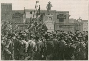 Wielki strajk robotników doków na East Endzie: John Burns przemawia do strajkujących u bram doków East i West India autorstwa Robert Barnes