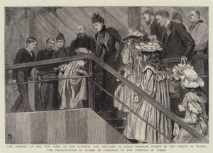 Otwarcie nowego skrzydła szpitala dla dzieci przy Great Ormond Street przez księcia Walii, przekazanie torebek przez dzieci księżnej Walii autorstwa Robert Barnes