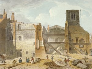Widok zburzenia Pałacu Savoy, Westminster, Londyn, 1820